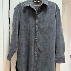 ZARA Oversize Grey Suede Button-Up Shirt